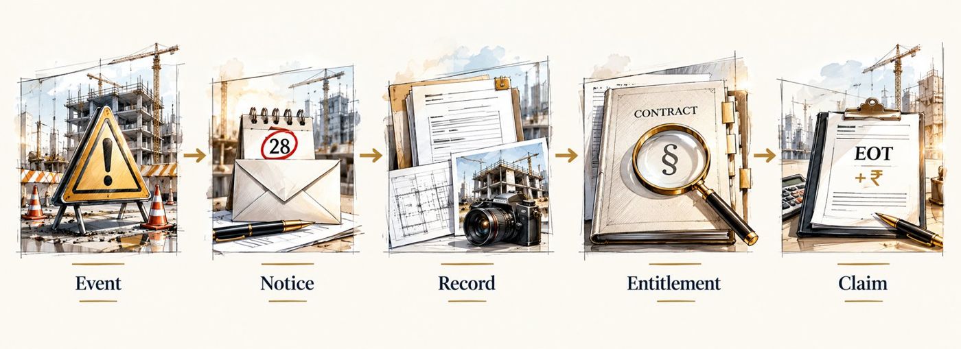 Claim timeline: event, notice, record, entitlement, claim